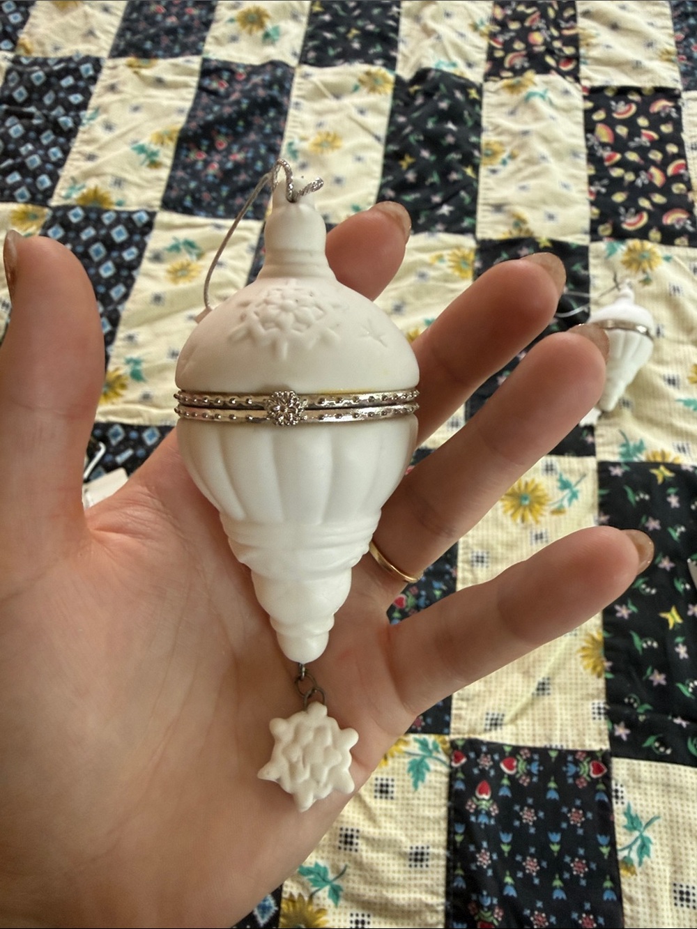 White Ceramic Ornament Trinket Box with Silver Accent and Snowflake Charm
